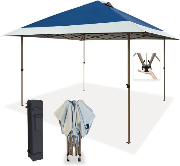 13x13 Instant Easy Pop Up Canopy,Portable Commercial Gazebo Camping Gazebo Tent Shelter with Wheeled Roller Carry Bag, Bonus Weight Sandbags, Stakes, Ropes - Navy