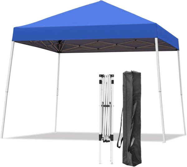 Canopy Tent, 10x10 Foot, Slant Legs with Carrying Bag, Gazebo Shelter for Patio Deck Garden and Beach, 8x8 Foot Cover Included, Blue