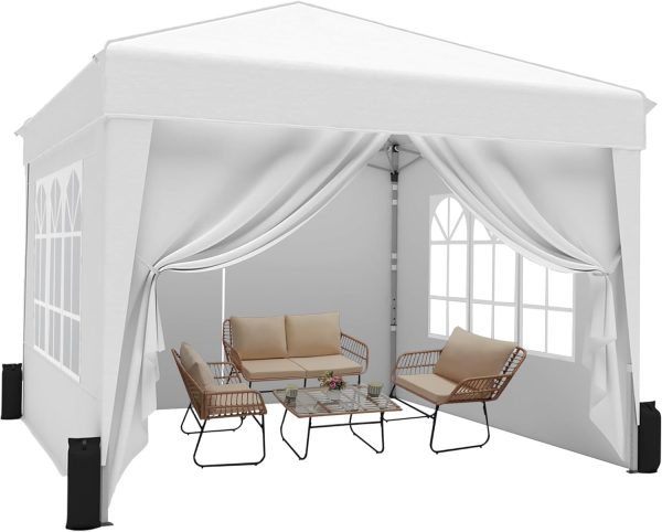 10x10 Pop Up Canopy Tent with Sidewalls x 4 – Easy Setup Canopy Tent, Waterproof, UV-Resistant, Portable with Carry Bag for Outdoor Events, Camping, and Backyard Parties – White