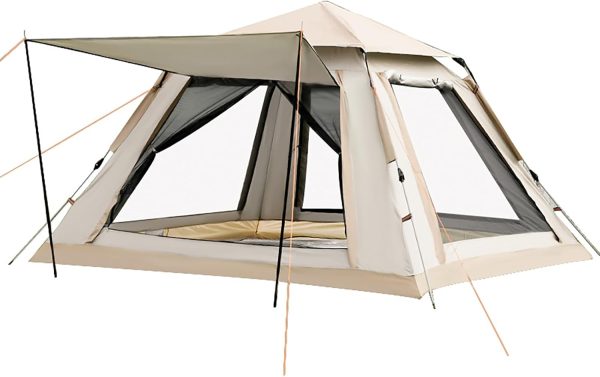 Instant Pop Up Camping Tent for 4-6 Person, 2 Mesh Windows & 2 Doors, Easy Set Up with Vestibule & Rainfly
