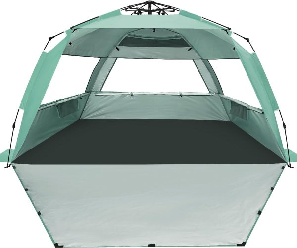 Deluxe Pop Up Beach Tent Sun Shade Shelter for 3-4/5-6 Person, UV Protection, Extendable Floor with 3 Ventilating Windows Plus Carrying Bag, Stakes, and Guy Lines