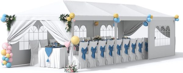 10x30 Outdoor Canopy with 6 Side Removable Walls, Patio Camping Heavy Duty Gazebo Shelter for Party Wedding BBQ Events, Waterproof Tent, White