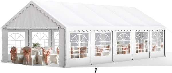 Party Tent 16x32 ft, Outdoor Canopy Carpas para Fiestas Heavy Duty, Large Waterproof Patio Event Wedding Tent White with Sidewalls for Backyard