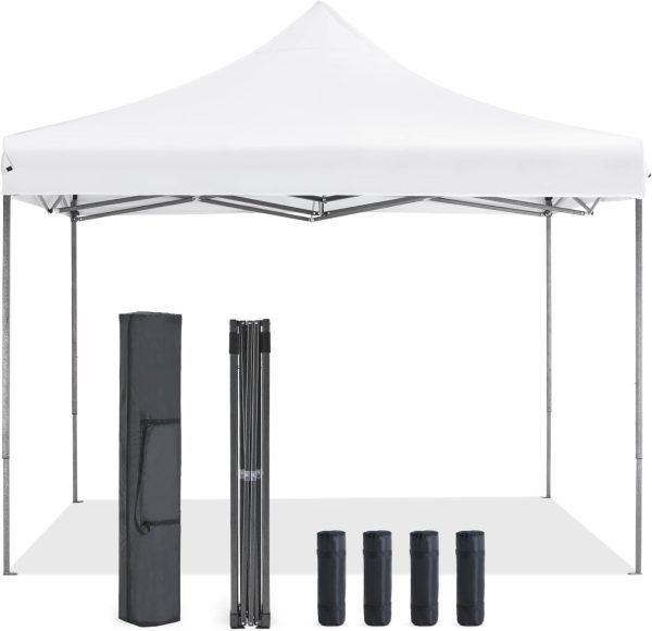 10x10 FT Instant Pop Up Canopy, Waterproof Outdoor Sun Shade Tent, Heavy Duty Portable Shelter with Windproof Sand Bags for Outdoor Gatherings, Beach & Yard Events, Pure White