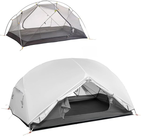 Backpacking Tent 2 Person, Ultralight Tent Double Layer Pop Up Instant Free Standing Waterproof Tent for Bike Camping Hiking, 3 Season Outdoor Camping, Gray-20D Nylon