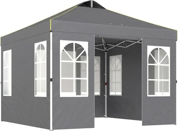 9.6 x 9.6 ft Pop Up Canopy Tent with Sidewalls, One Button Push Setup, UPF50+ Outdoor Portable Instant Canopy Shelter with Carry Bag, Sandbags, Adjustable Height for Parties Events, Dark Gray