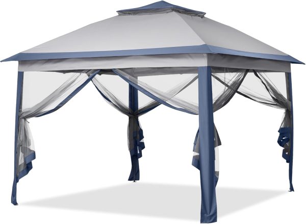 11x11 Pop Up Canopy Tent, Outdoor Canopy with Netting, Outdoor Gazebo for Backyard, Tent with Handbag, Blue.