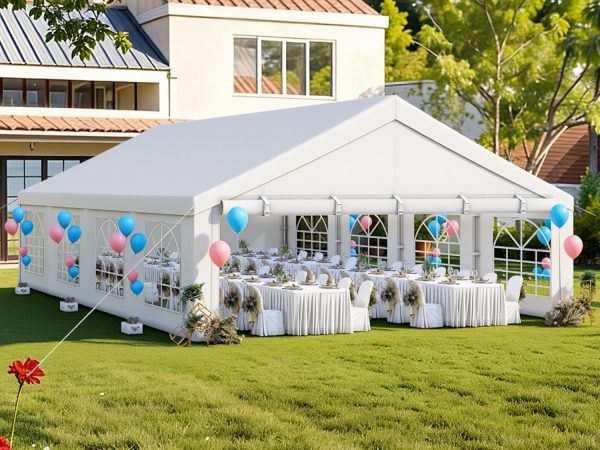 20x30FT Heavy Duty Party Tent Outdoor Wedding Upgraded Galvanized Canopy with Large White Roof, Removable PVC Sidewalls & 2 Storage Bags carpa para Fiestas