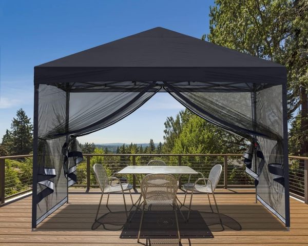 Setup Outdoor Canopy with Netting Screen Walls, 10x10, Black