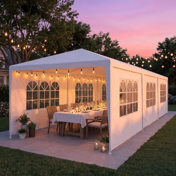 10x30 Party Tent, Large 300 Sq Ft Backyard Event Outdoor Canopy Holds 40+ Guests, with 8 Removable Sidewalls & 2 Zipper Doors, Carpas para Fiestas for Wedding, BBQ & Baby Shower, White
