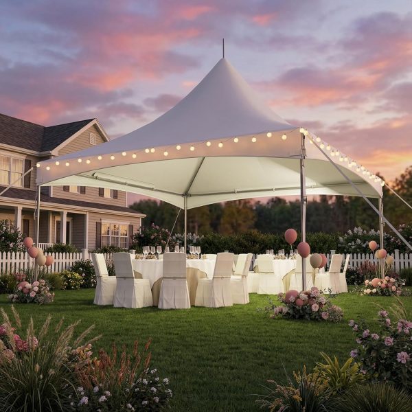 20x20FT Heavy Duty High Peak Party Tent, White Outdoor Canopy with 350G PVC Top, Event & Wedding Shelter for 80 People, Commercial Gazebo Carport